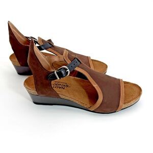 Naot Fiona Wedge Sandals 38 Brown Suede Leather Comfort Shoes Womens 7 NIB